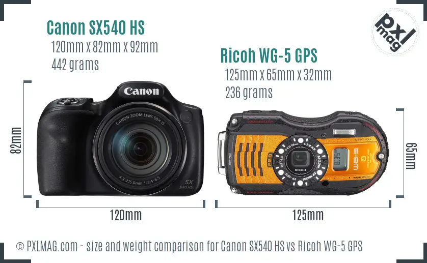 Canon SX540 HS vs Ricoh WG-5 GPS size comparison