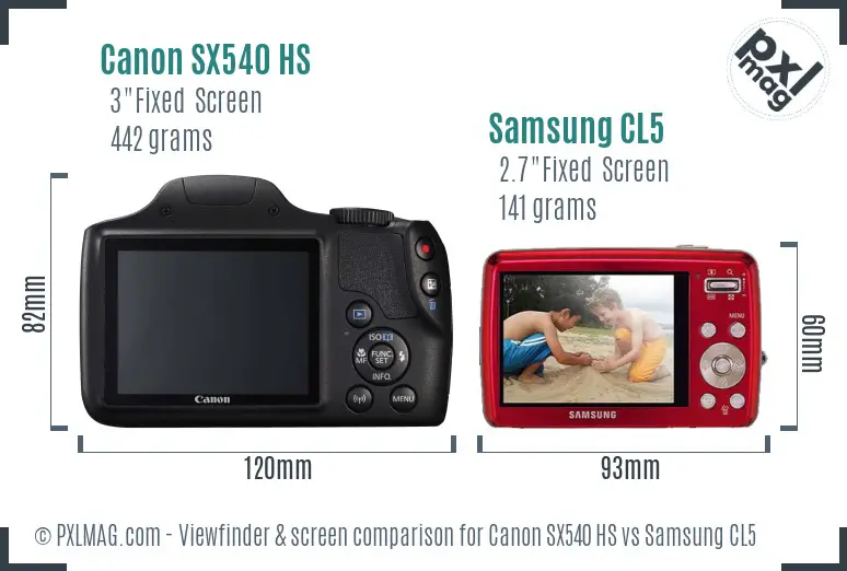 Canon SX540 HS vs Samsung CL5 Screen and Viewfinder comparison Canon SX540 HS vs Samsung CL5 Screen and Viewfinder comparison