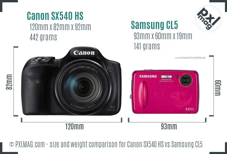 Canon SX540 HS vs Samsung CL5 size comparison Canon SX540 HS vs Samsung CL5 size comparison