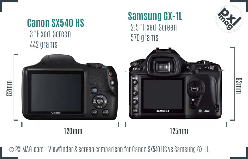 Canon SX540 HS vs Samsung GX-1L Screen and Viewfinder comparison