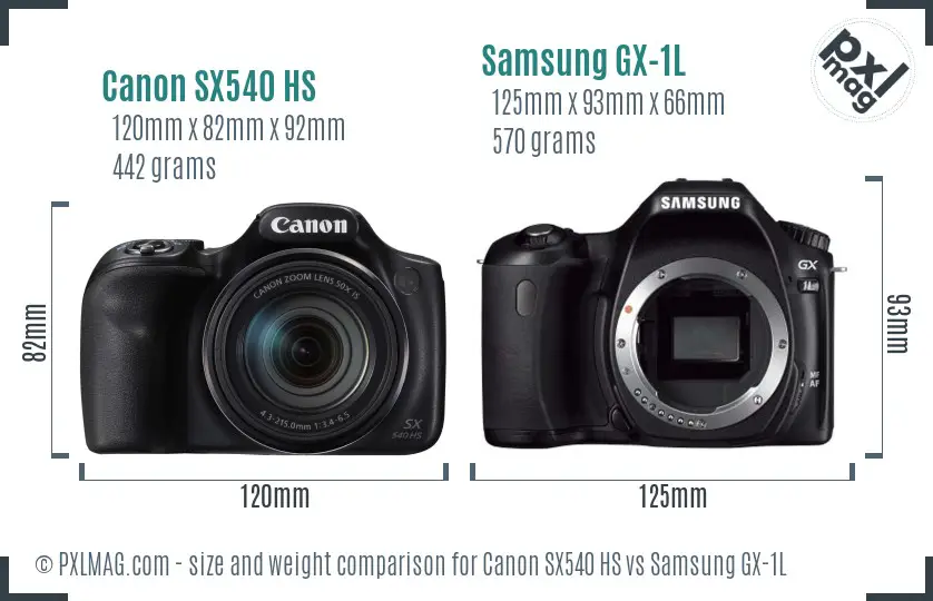 Canon SX540 HS vs Samsung GX-1L size comparison