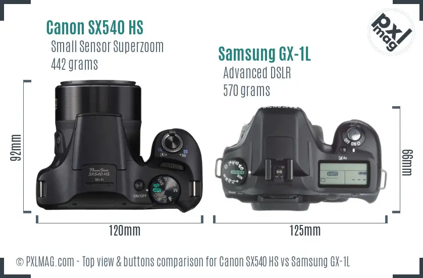 Canon SX540 HS vs Samsung GX-1L top view buttons comparison