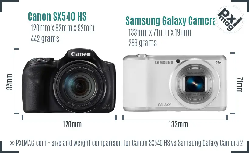 Canon SX540 HS vs Samsung Galaxy Camera 2 size comparison