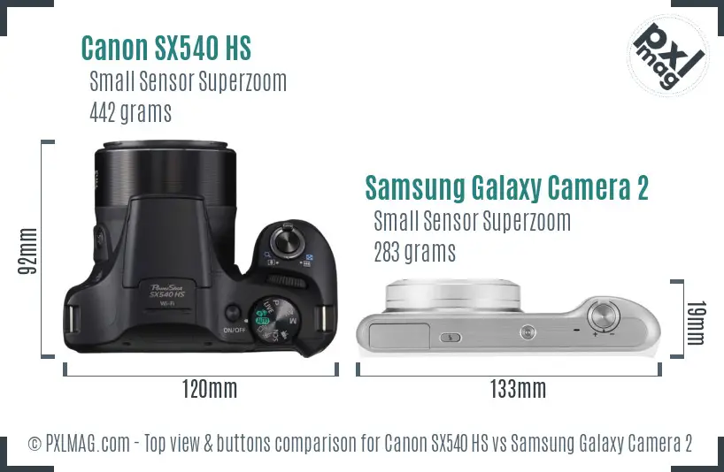 Canon SX540 HS vs Samsung Galaxy Camera 2 top view buttons comparison