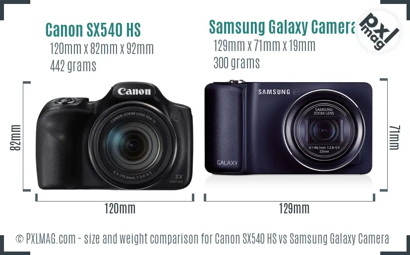 Canon SX540 HS vs Samsung Galaxy Camera size comparison