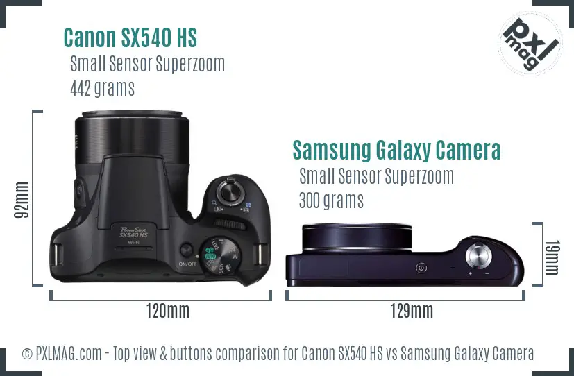 Canon SX540 HS vs Samsung Galaxy Camera top view buttons comparison