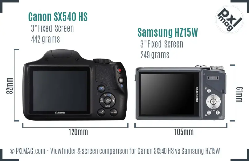 Canon SX540 HS vs Samsung HZ15W Screen and Viewfinder comparison