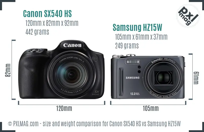 Canon SX540 HS vs Samsung HZ15W size comparison