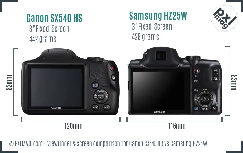 Canon SX540 HS vs Samsung HZ25W Screen and Viewfinder comparison