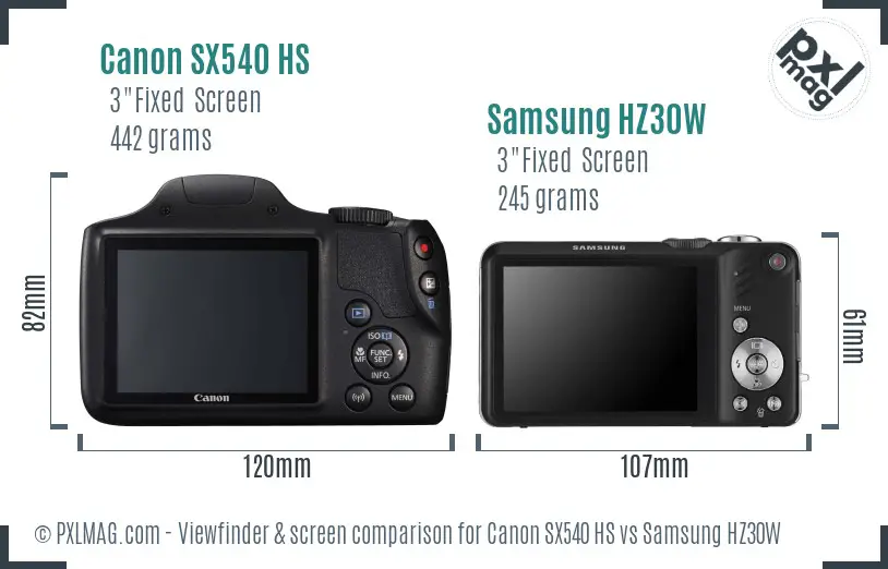 Canon SX540 HS vs Samsung HZ30W Screen and Viewfinder comparison