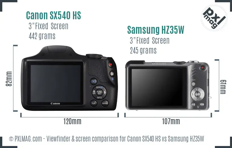 Canon SX540 HS vs Samsung HZ35W Screen and Viewfinder comparison Canon SX540 HS vs Samsung HZ35W Screen and Viewfinder comparison