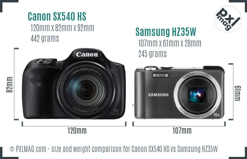 Canon SX540 HS vs Samsung HZ35W size comparison Canon SX540 HS vs Samsung HZ35W size comparison