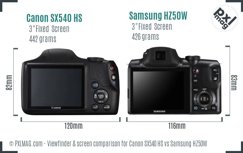 Canon SX540 HS vs Samsung HZ50W Screen and Viewfinder comparison Canon SX540 HS vs Samsung HZ50W Screen and Viewfinder comparison