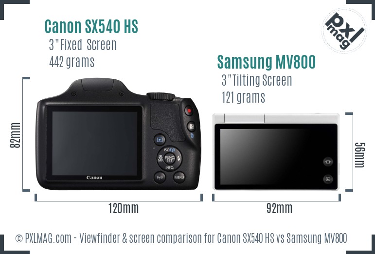 Canon SX540 HS vs Samsung MV800 Screen and Viewfinder comparison