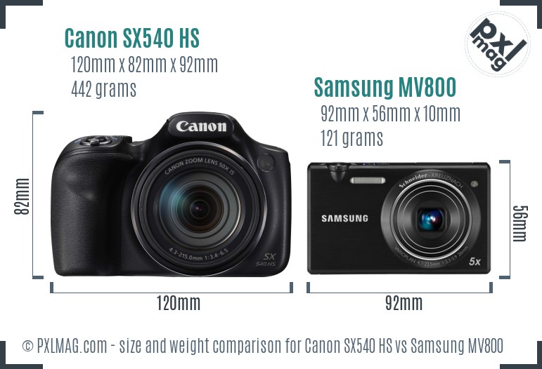 Canon SX540 HS vs Samsung MV800 size comparison Canon SX540 HS vs Samsung MV800 size comparison