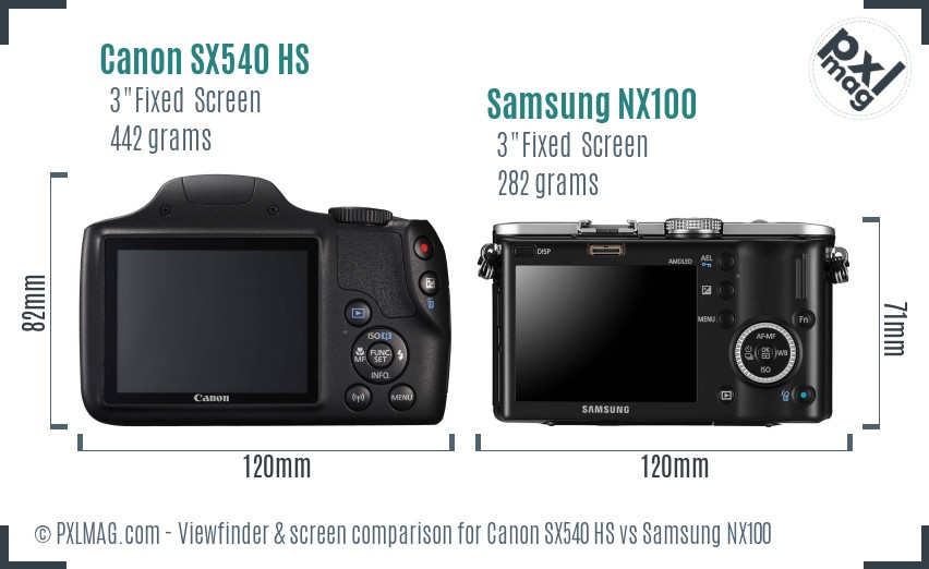 Canon SX540 HS vs Samsung NX100 Screen and Viewfinder comparison