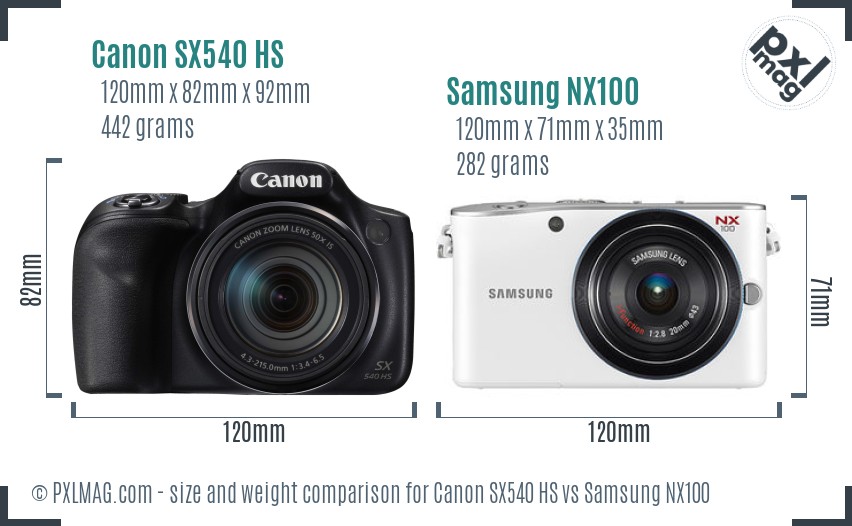 Canon SX540 HS vs Samsung NX100 size comparison Canon SX540 HS vs Samsung NX100 size comparison