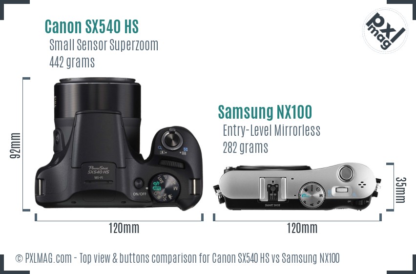 Canon SX540 HS vs Samsung NX100 top view buttons comparison