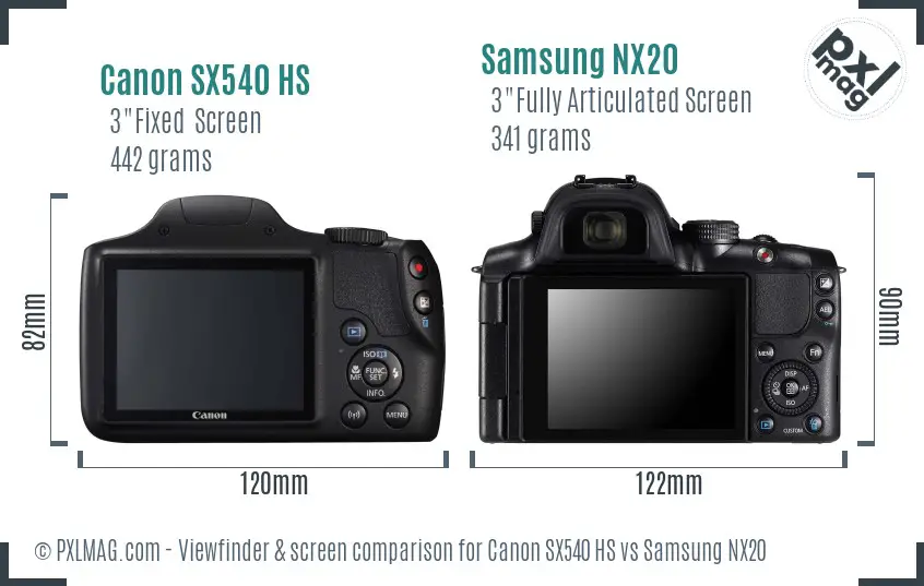 Canon SX540 HS vs Samsung NX20 Screen and Viewfinder comparison Canon SX540 HS vs Samsung NX20 Screen and Viewfinder comparison
