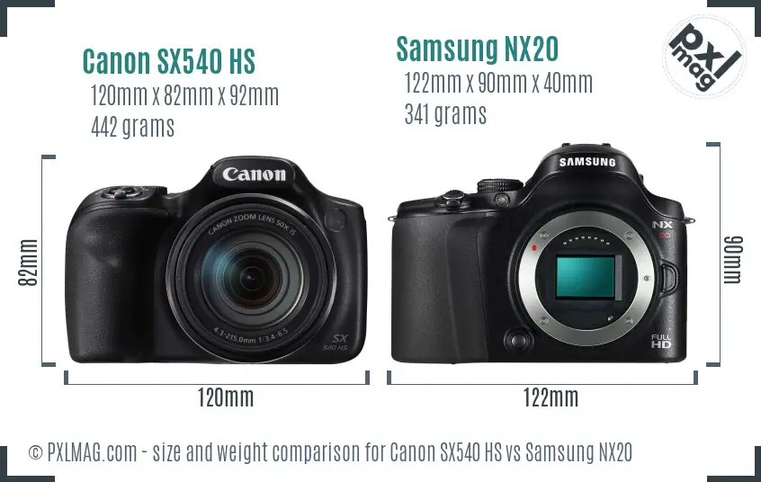 Canon SX540 HS vs Samsung NX20 size comparison Canon SX540 HS vs Samsung NX20 size comparison