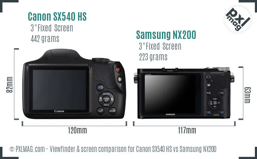 Canon SX540 HS vs Samsung NX200 Screen and Viewfinder comparison Canon SX540 HS vs Samsung NX200 Screen and Viewfinder comparison