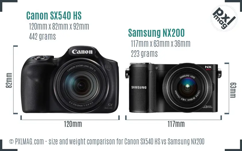 Canon SX540 HS vs Samsung NX200 size comparison Canon SX540 HS vs Samsung NX200 size comparison
