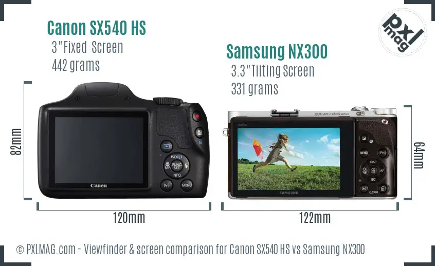 Canon SX540 HS vs Samsung NX300 Screen and Viewfinder comparison