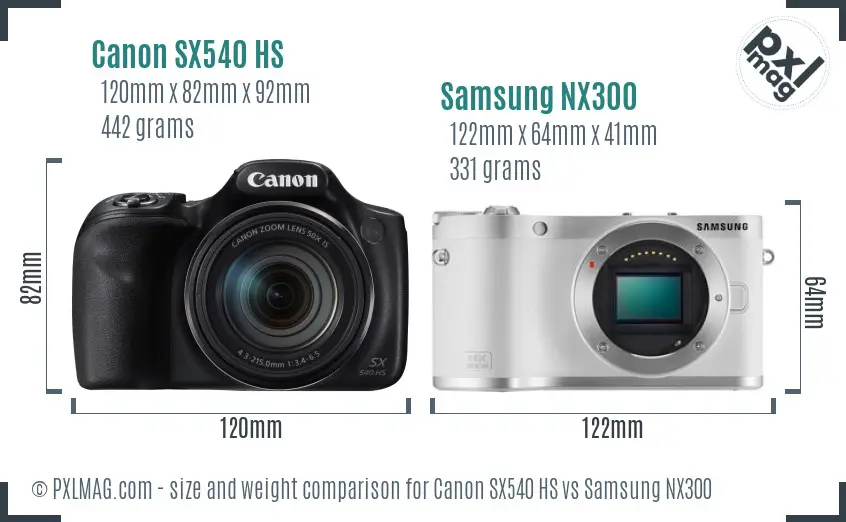 Canon SX540 HS vs Samsung NX300 size comparison