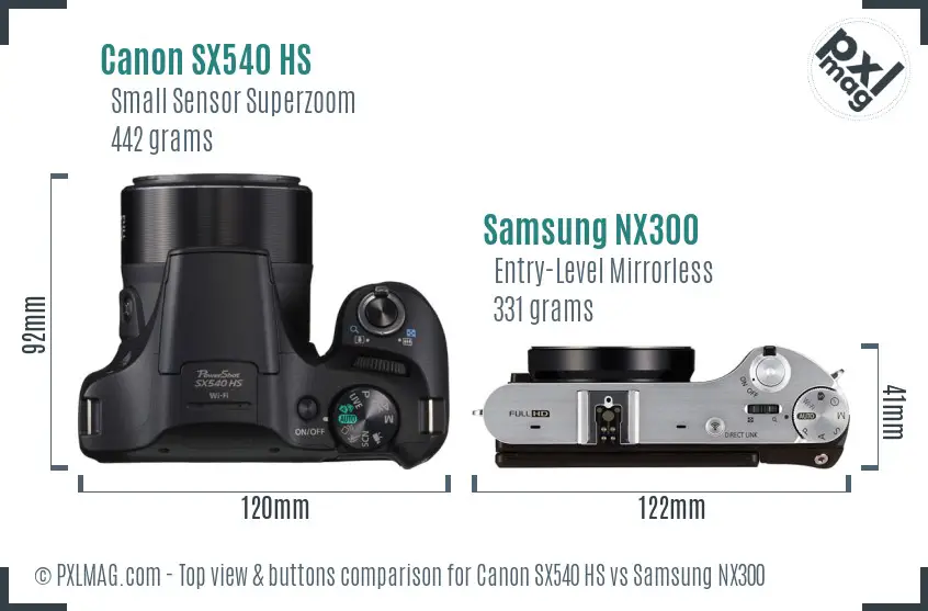 Canon SX540 HS vs Samsung NX300 top view buttons comparison