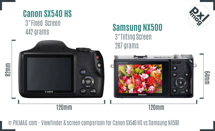 Canon SX540 HS vs Samsung NX500 Screen and Viewfinder comparison