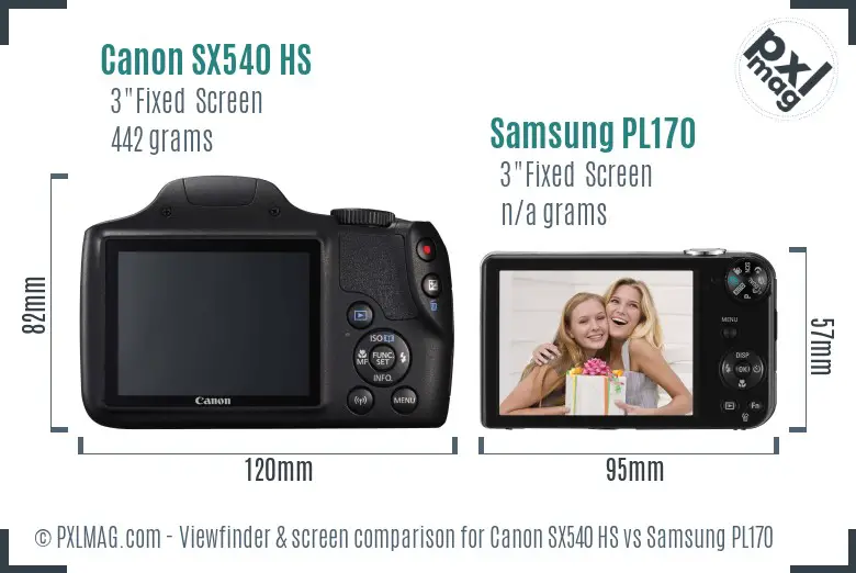 Canon SX540 HS vs Samsung PL170 Screen and Viewfinder comparison