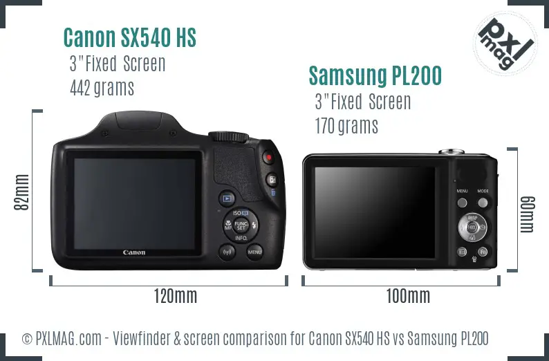 Canon SX540 HS vs Samsung PL200 Screen and Viewfinder comparison