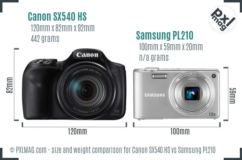 Canon SX540 HS vs Samsung PL210 size comparison