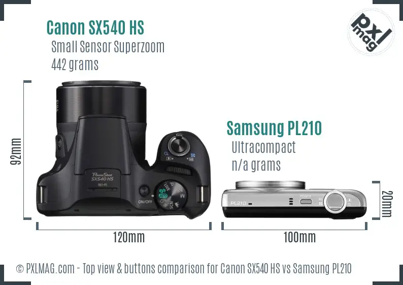 Canon SX540 HS vs Samsung PL210 top view buttons comparison