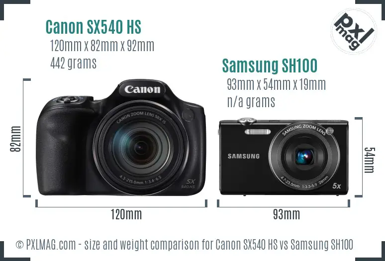 Canon SX540 HS vs Samsung SH100 size comparison