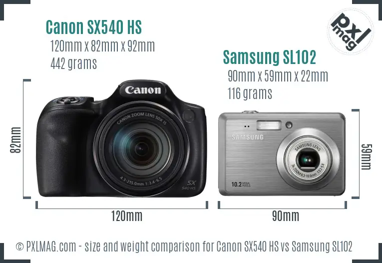 Canon SX540 HS vs Samsung SL102 size comparison