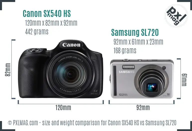 Canon SX540 HS vs Samsung SL720 size comparison