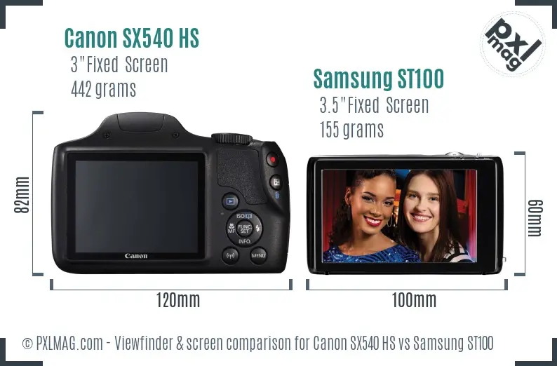 Canon SX540 HS vs Samsung ST100 Screen and Viewfinder comparison