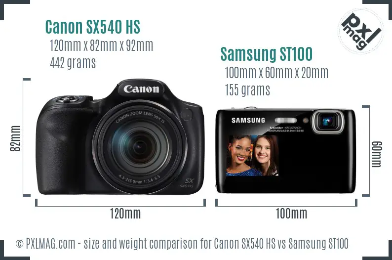 Canon SX540 HS vs Samsung ST100 size comparison