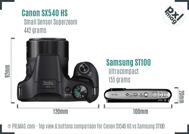 Canon SX540 HS vs Samsung ST100 top view buttons comparison