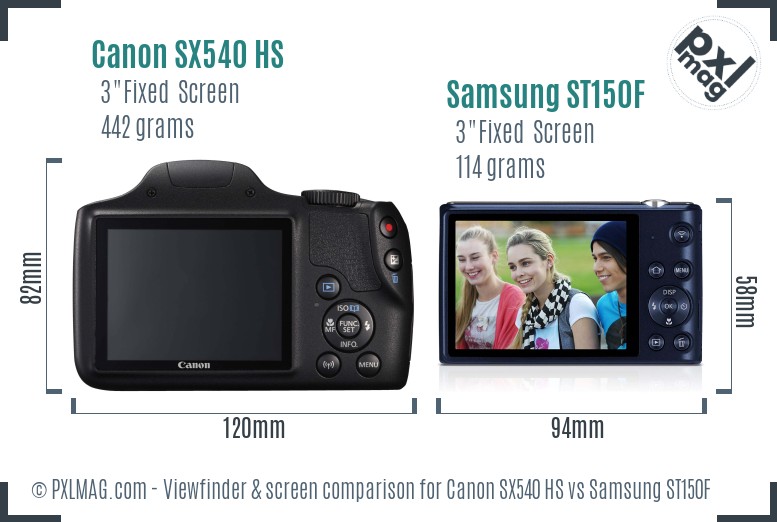 Canon SX540 HS vs Samsung ST150F Screen and Viewfinder comparison