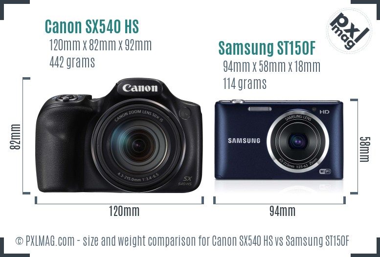 Canon SX540 HS vs Samsung ST150F size comparison