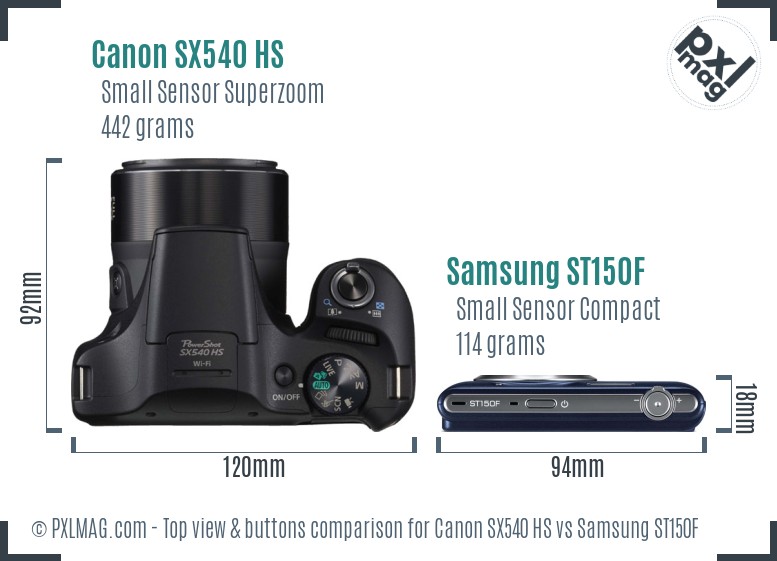 Canon SX540 HS vs Samsung ST150F top view buttons comparison