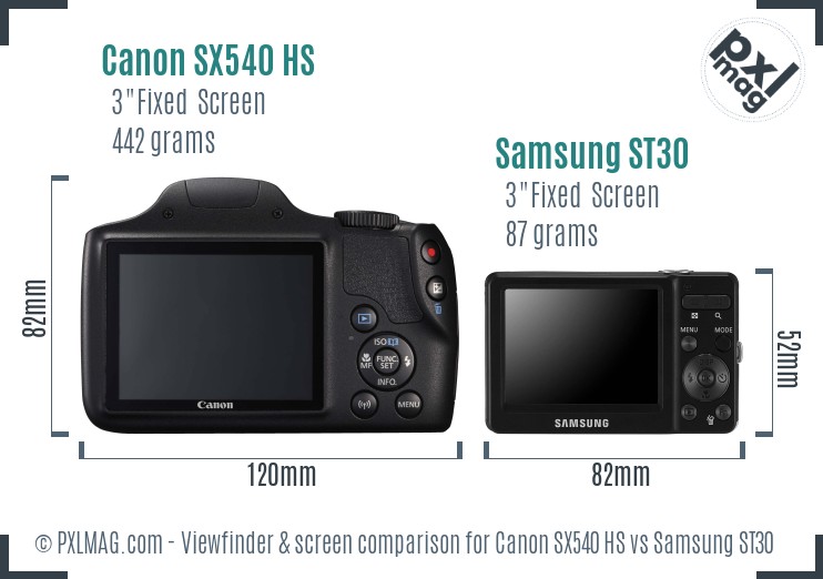Canon SX540 HS vs Samsung ST30 Screen and Viewfinder comparison