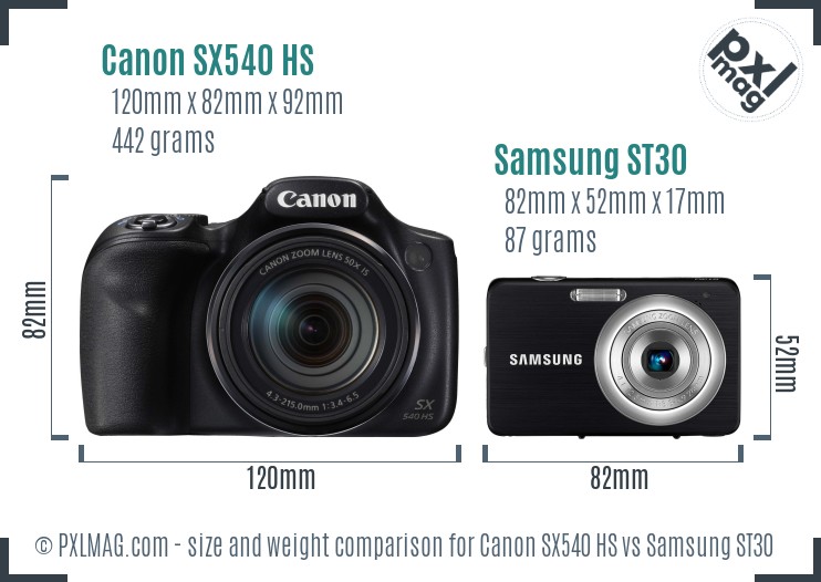 Canon SX540 HS vs Samsung ST30 size comparison