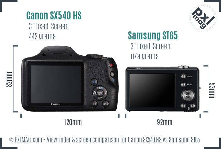 Canon SX540 HS vs Samsung ST65 Screen and Viewfinder comparison