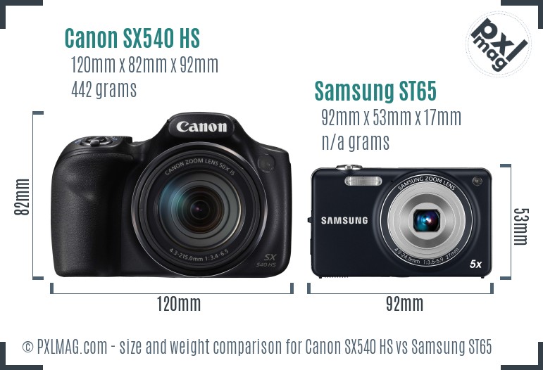 Canon SX540 HS vs Samsung ST65 size comparison