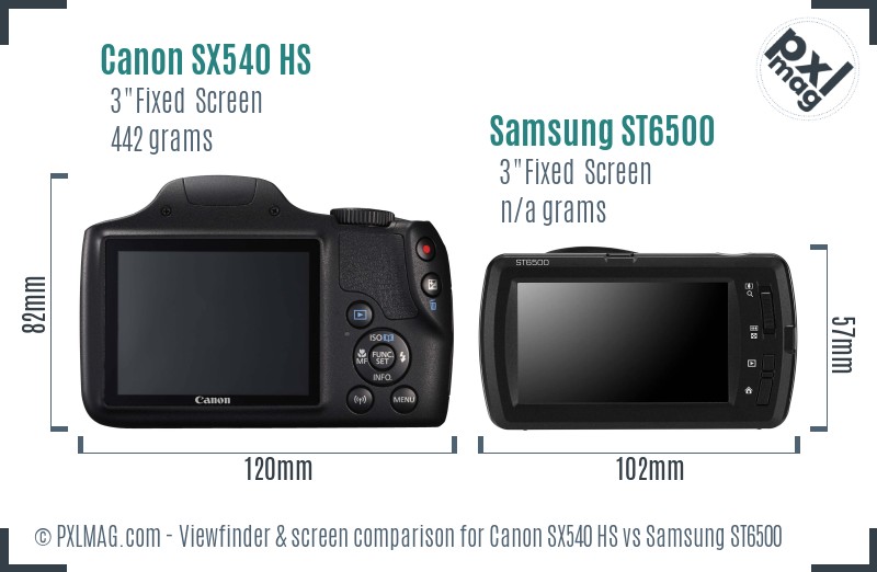 Canon SX540 HS vs Samsung ST6500 Screen and Viewfinder comparison