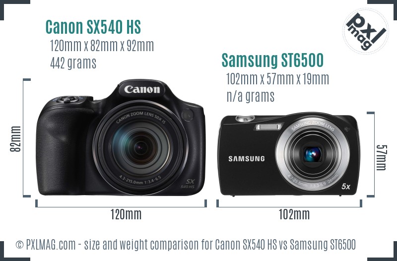 Canon SX540 HS vs Samsung ST6500 size comparison