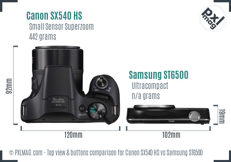 Canon SX540 HS vs Samsung ST6500 top view buttons comparison